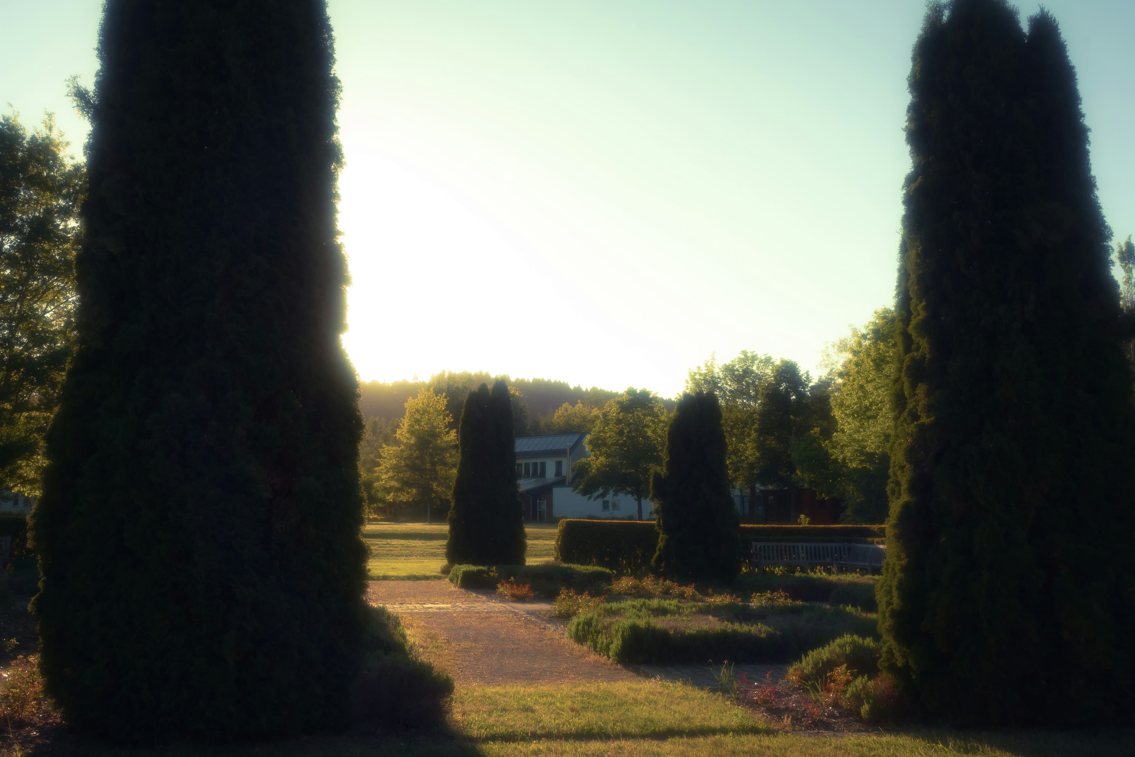 Couple walking through wedding venue grounds